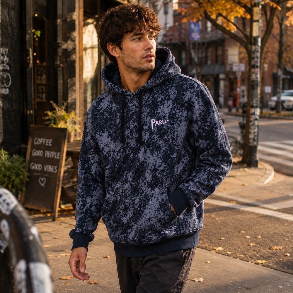 Adidas x Parley Ocean Print Hoodie Medium Blue Purple Graphic Pullover HR6994